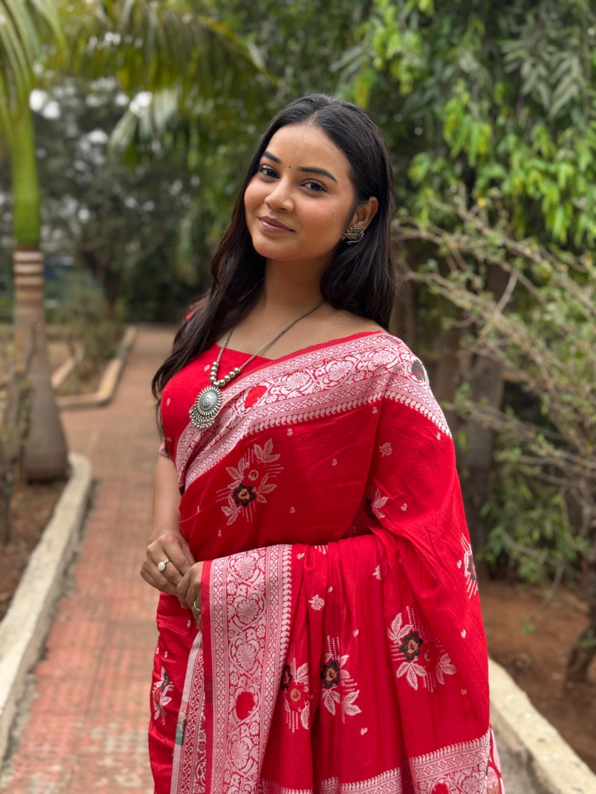 Maslin Cotton Silk Saree with Unique Half-and-Half Floral & Minakari Prints