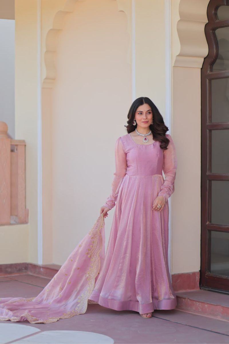 Fendy's baby pink chiffon gown with sequins