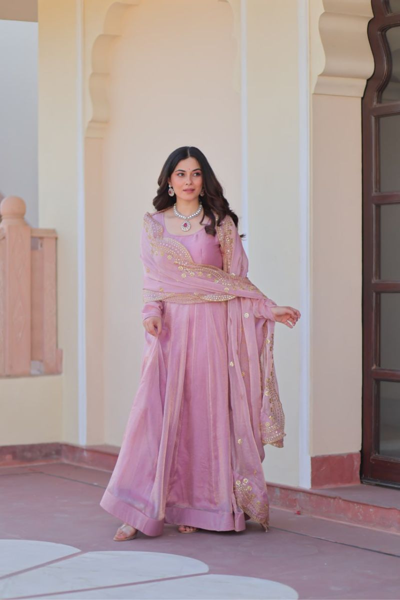 Fendy's baby pink chiffon gown with sequins