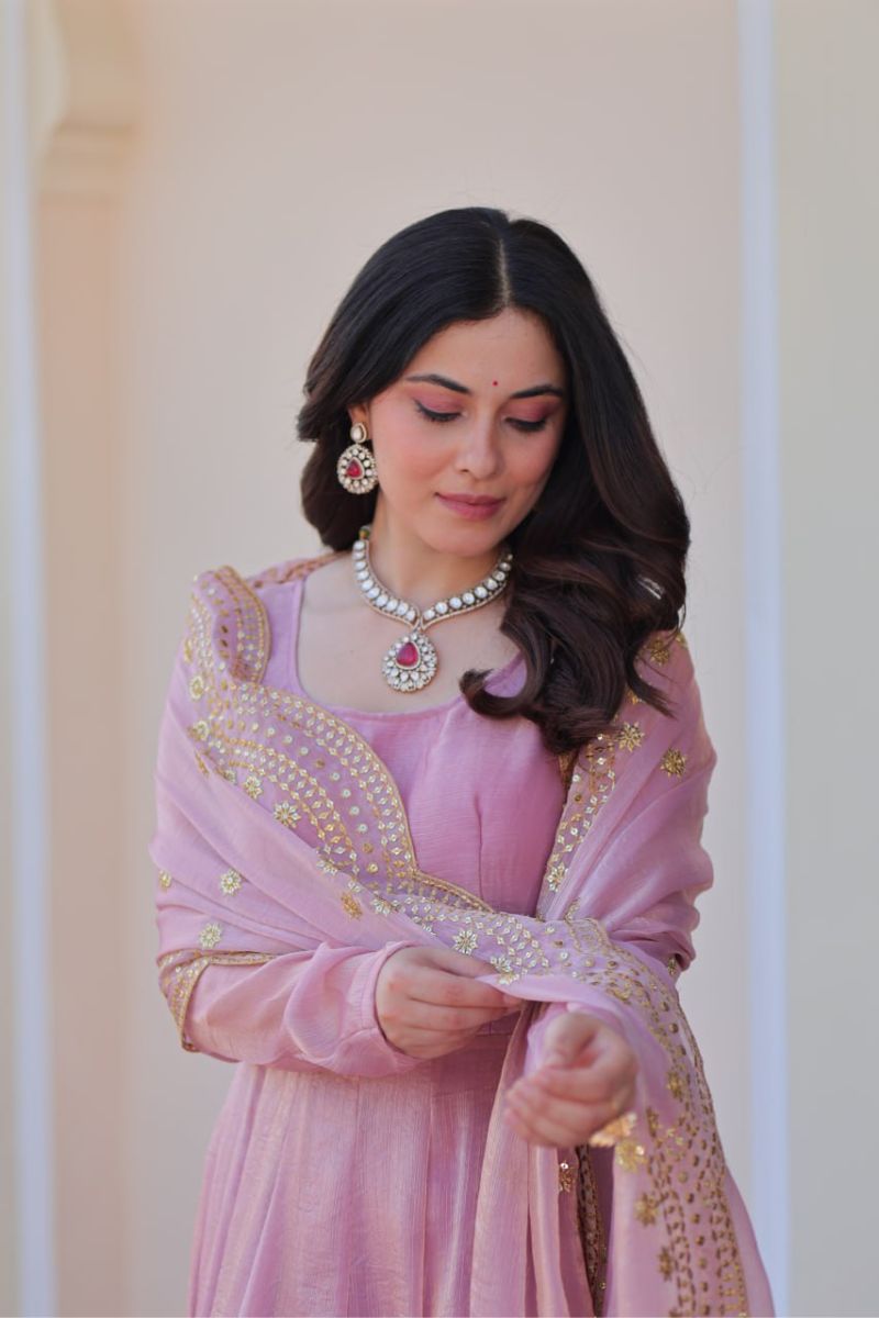 Fendy's baby pink chiffon gown with sequins