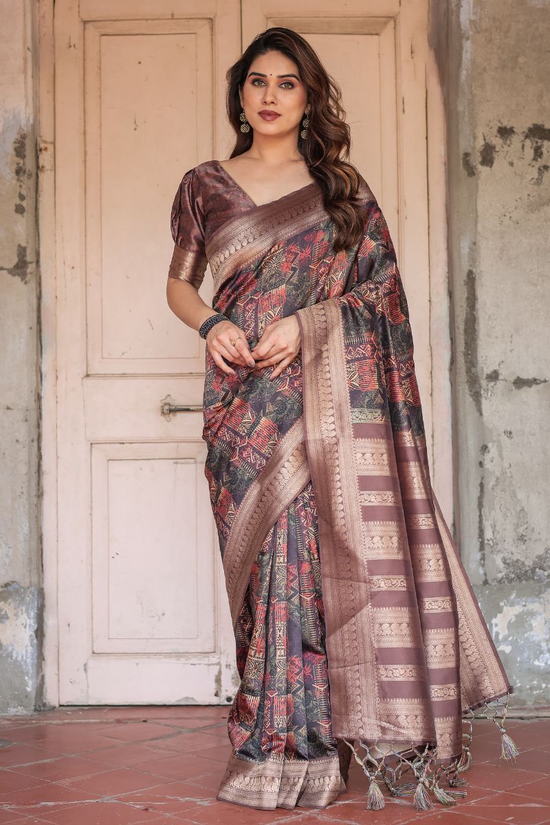 Printed traditional Banarasi soft weaving saree.