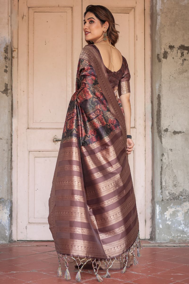 Printed traditional Banarasi soft weaving saree.