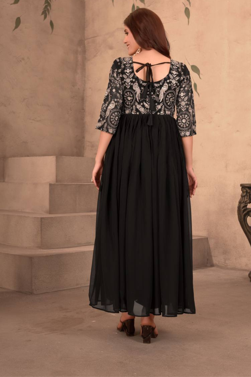 Black Faux Georgette Dress with Embroidered Dupatta