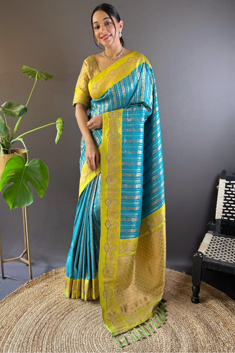 Sarees in blue soft silk with two original zari