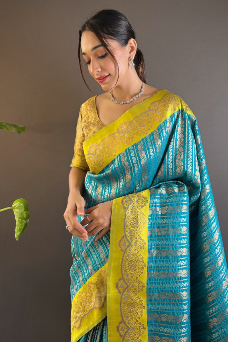 Sarees in blue soft silk with two original zari