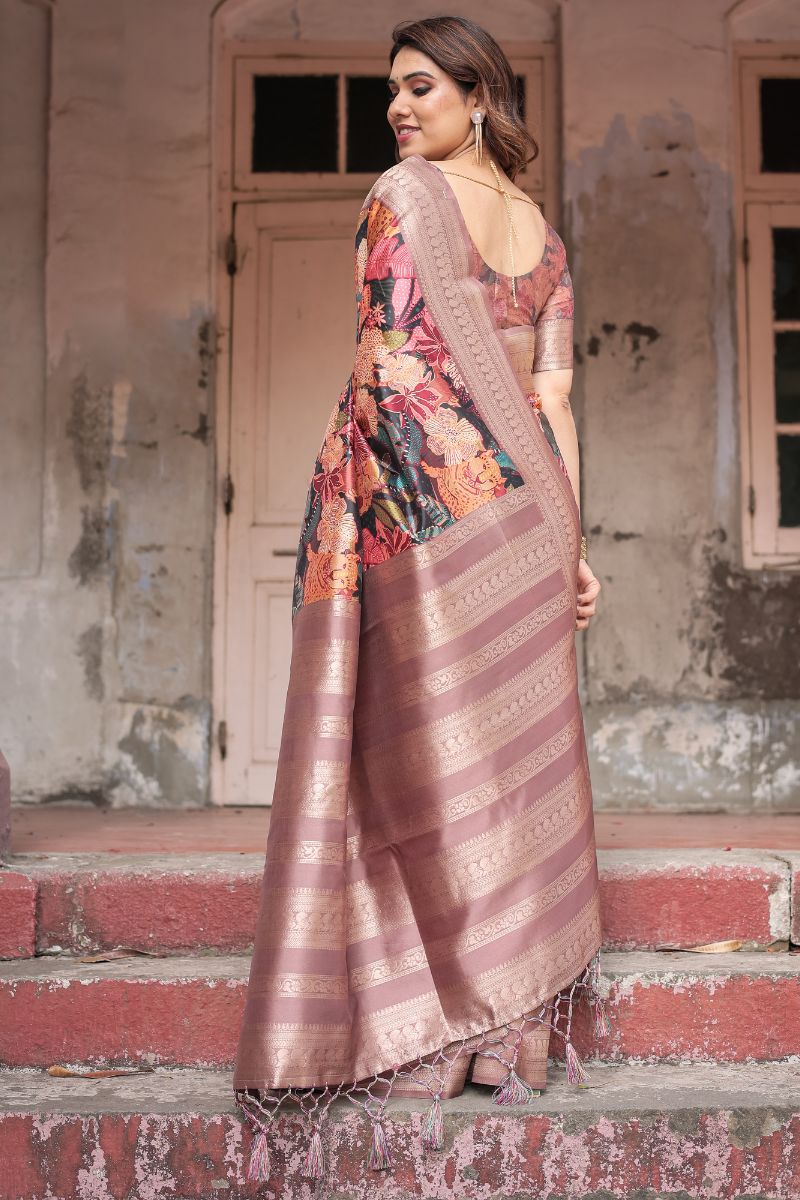 Beautiful Banarasi Silk Saree with Digital Print of Wildlife