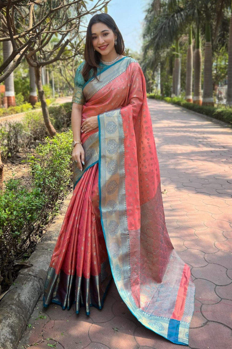 Kanchipuram Gajri Traditional Pattu Zari Woven Saree