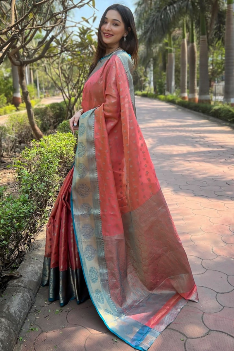 Kanchipuram Gajri Traditional Pattu Zari Woven Saree
