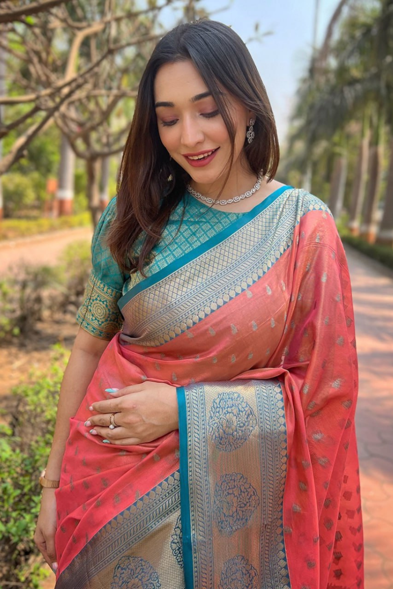 Kanchipuram Gajri Traditional Pattu Zari Woven Saree