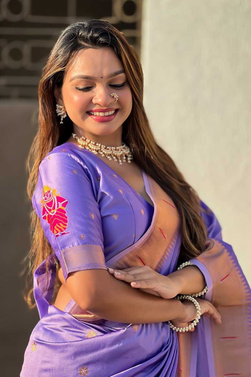 Soft silk sarees in lavender with floral patterns