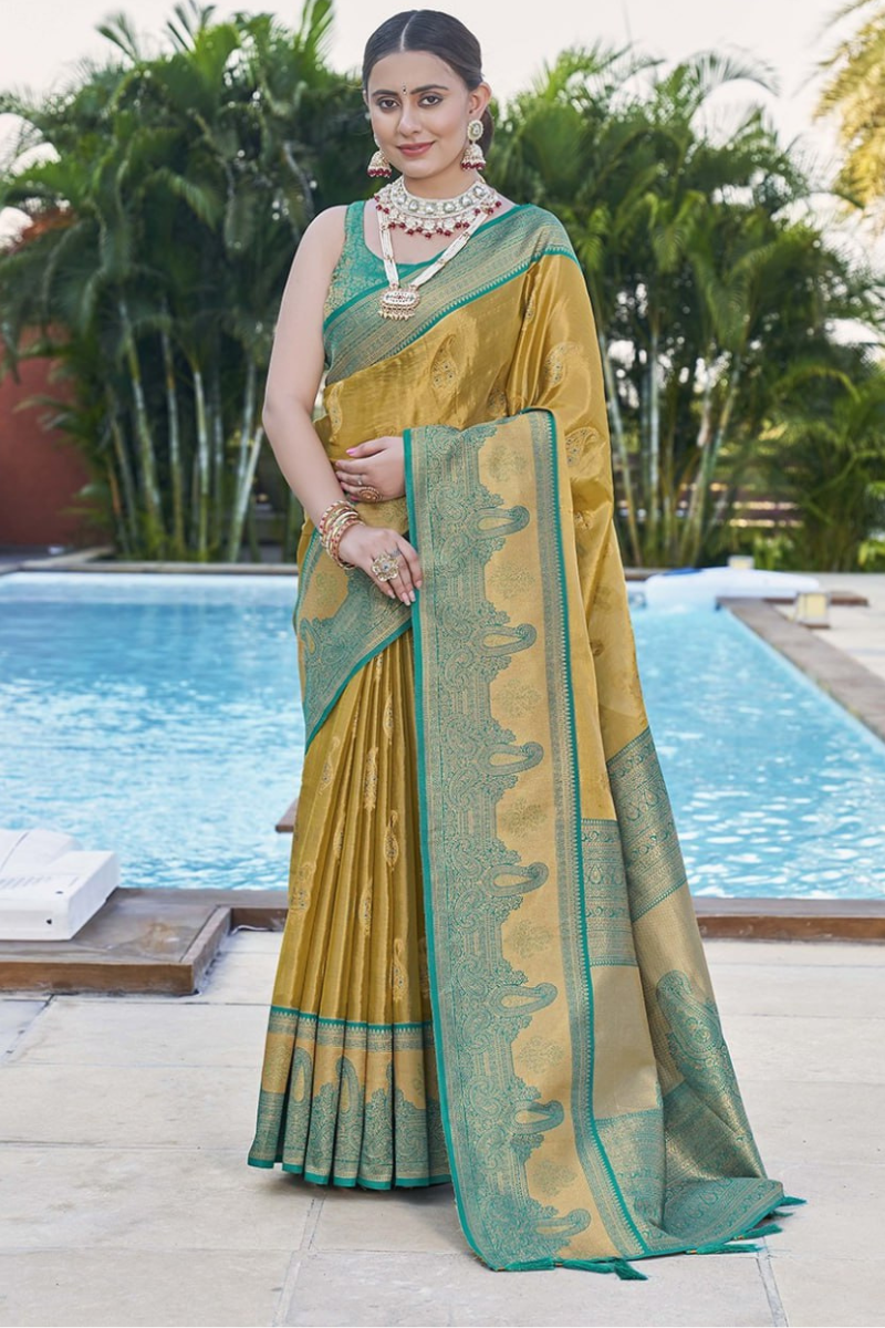 Mehandi's original Zari woven saree made of pure soft tissue