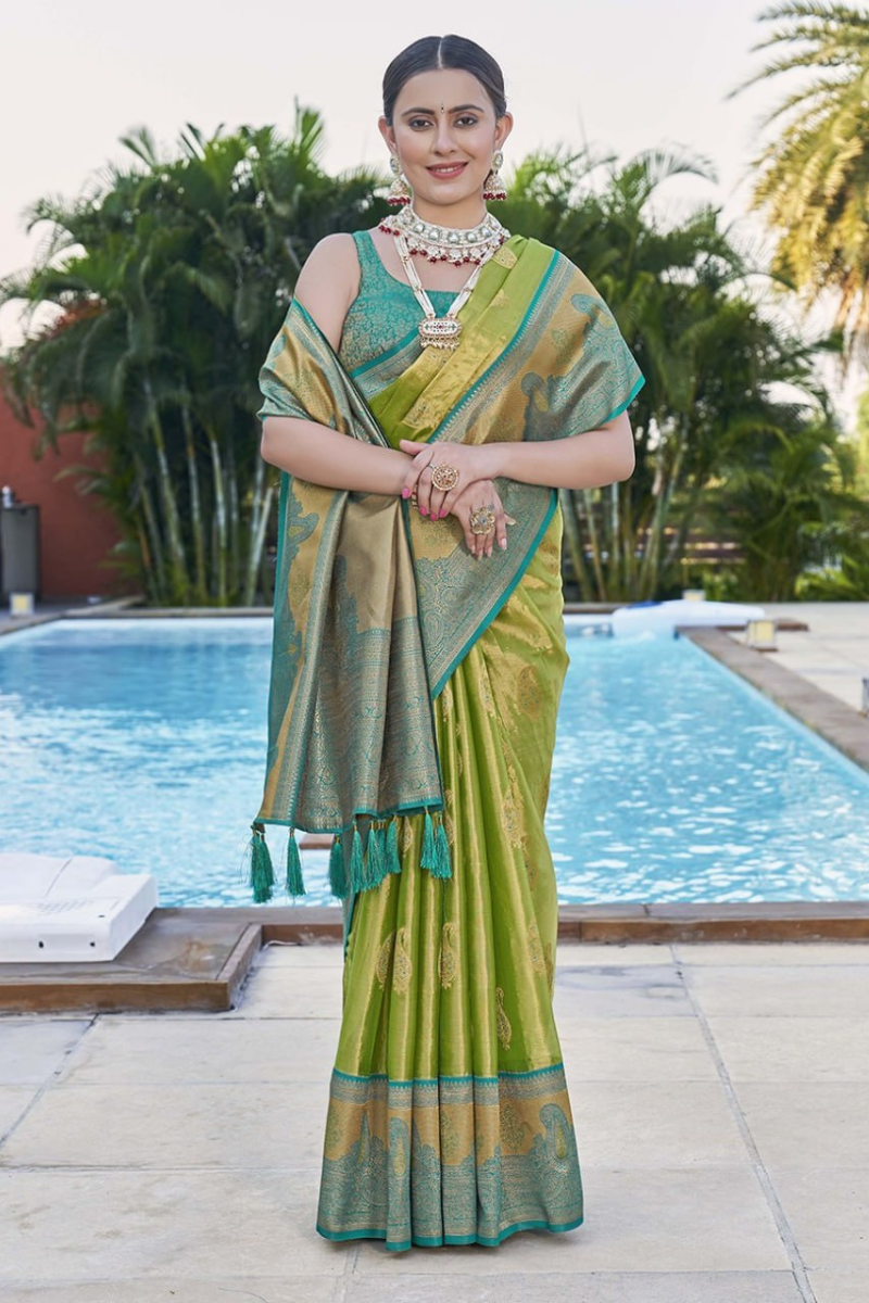 Mehandi's original Zari woven saree made of pure soft tissue