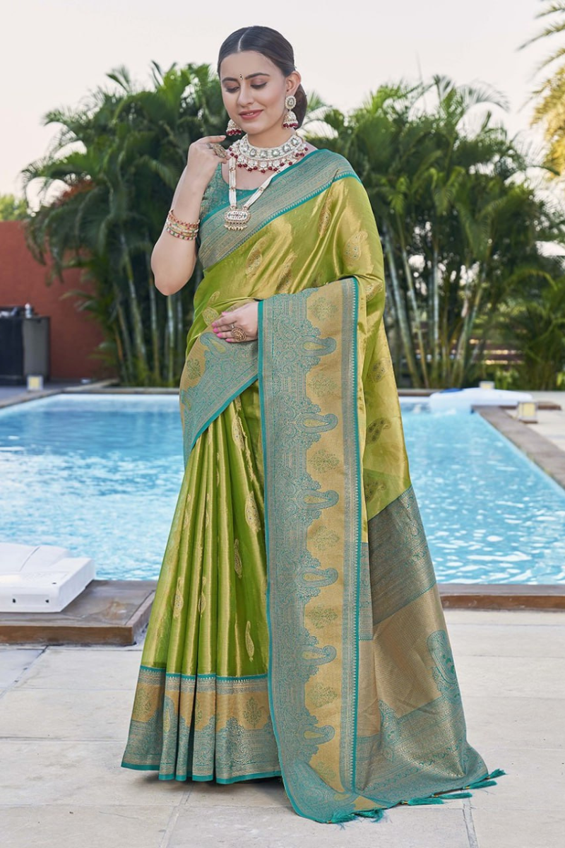 Mehandi's original Zari woven saree made of pure soft tissue