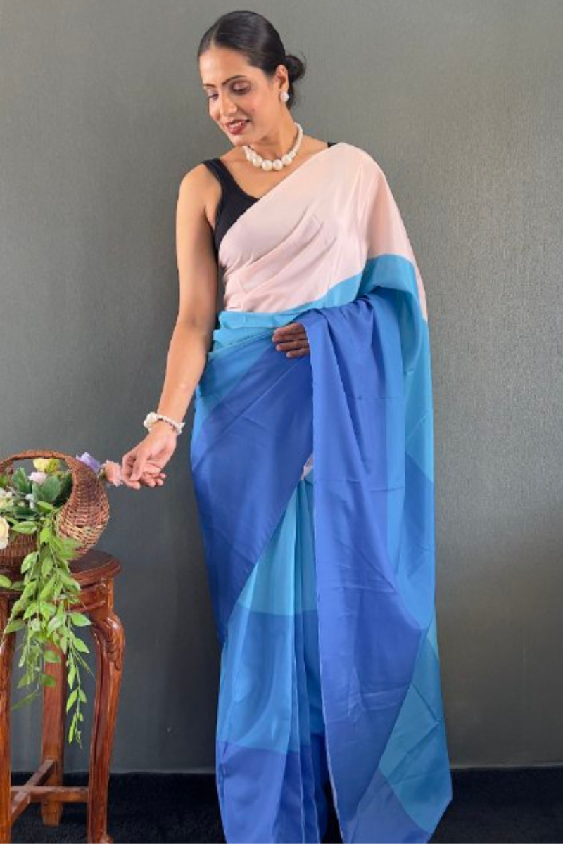 Digitally printed multicolored natural silk saree