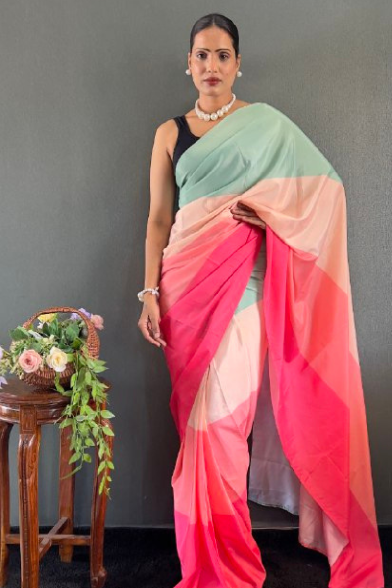 Digitally printed multicolored natural silk saree