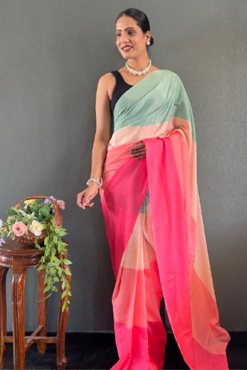 Digitally printed multicolored natural silk saree