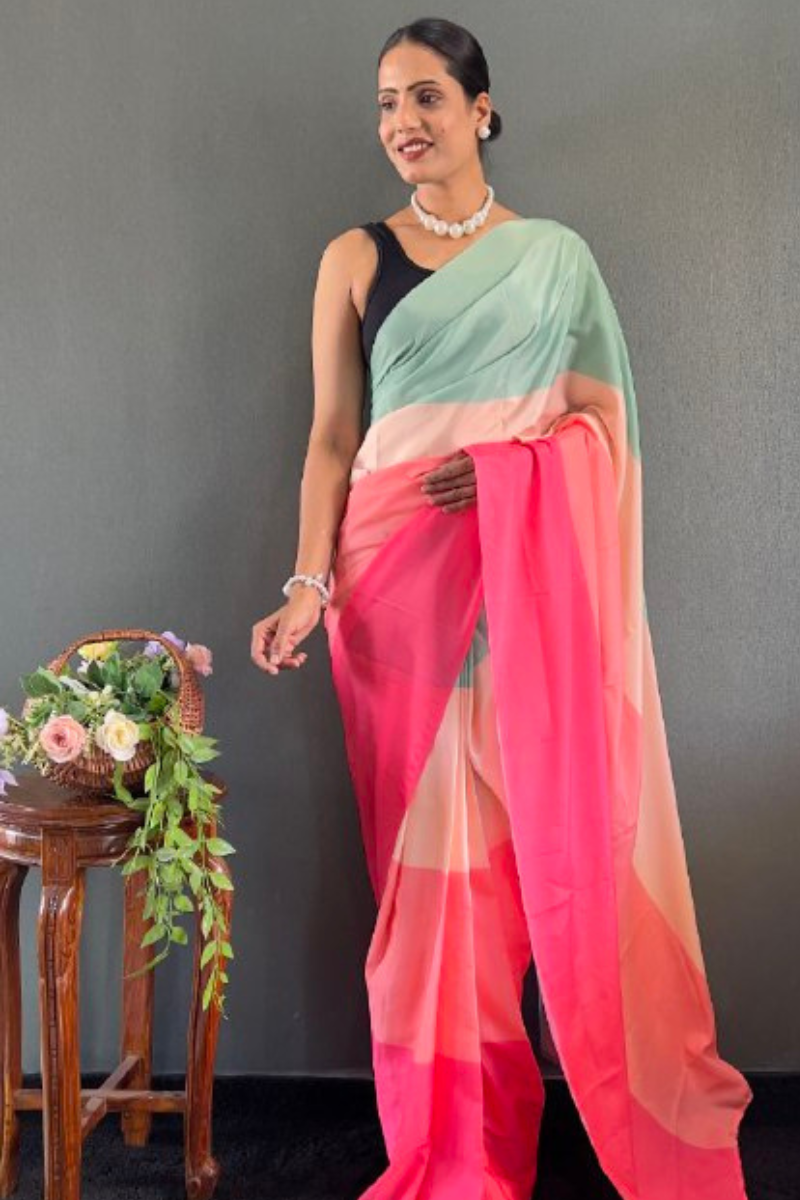 Digitally printed multicolored natural silk saree