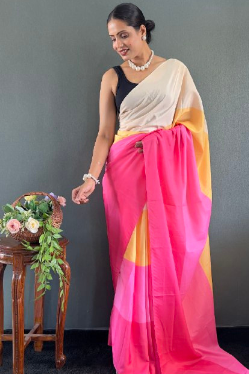 Digitally printed multicolored natural silk saree