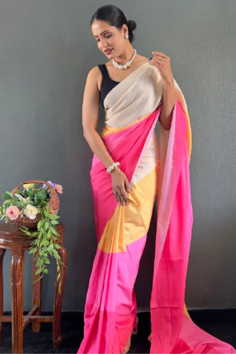 Digitally printed multicolored natural silk saree