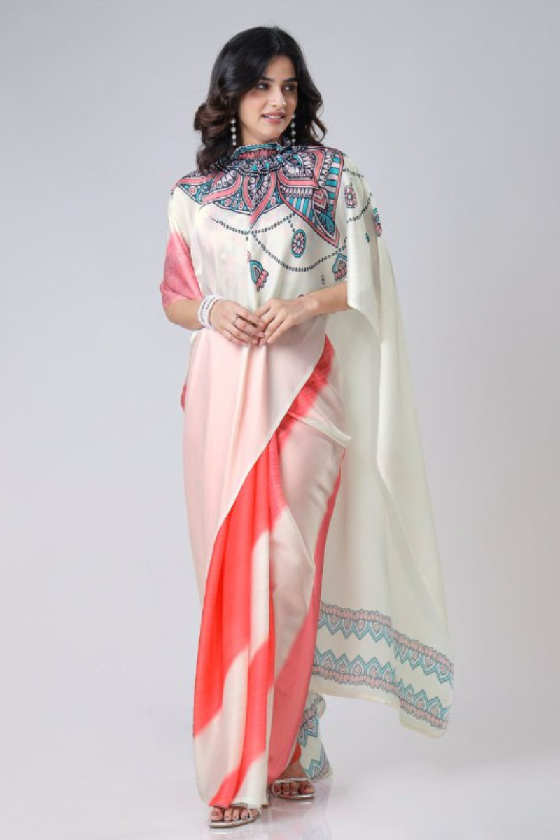 Digital Printing of Multicolored Satin Creap Silk Saree