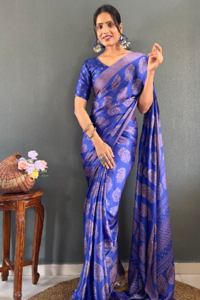 Banarasi Soft Moss Silk Saree in Navy Blue with Patch Work