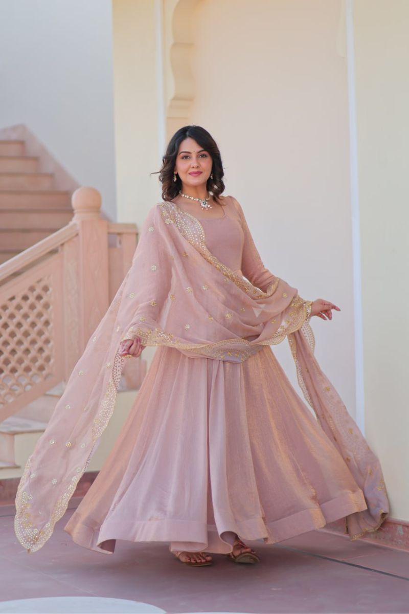 Sequins and a Peach Fendy Chiffon gown
