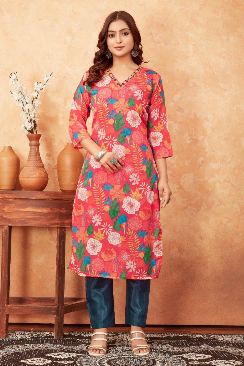 Most Beautiful Dark Pink Kurti With Pant