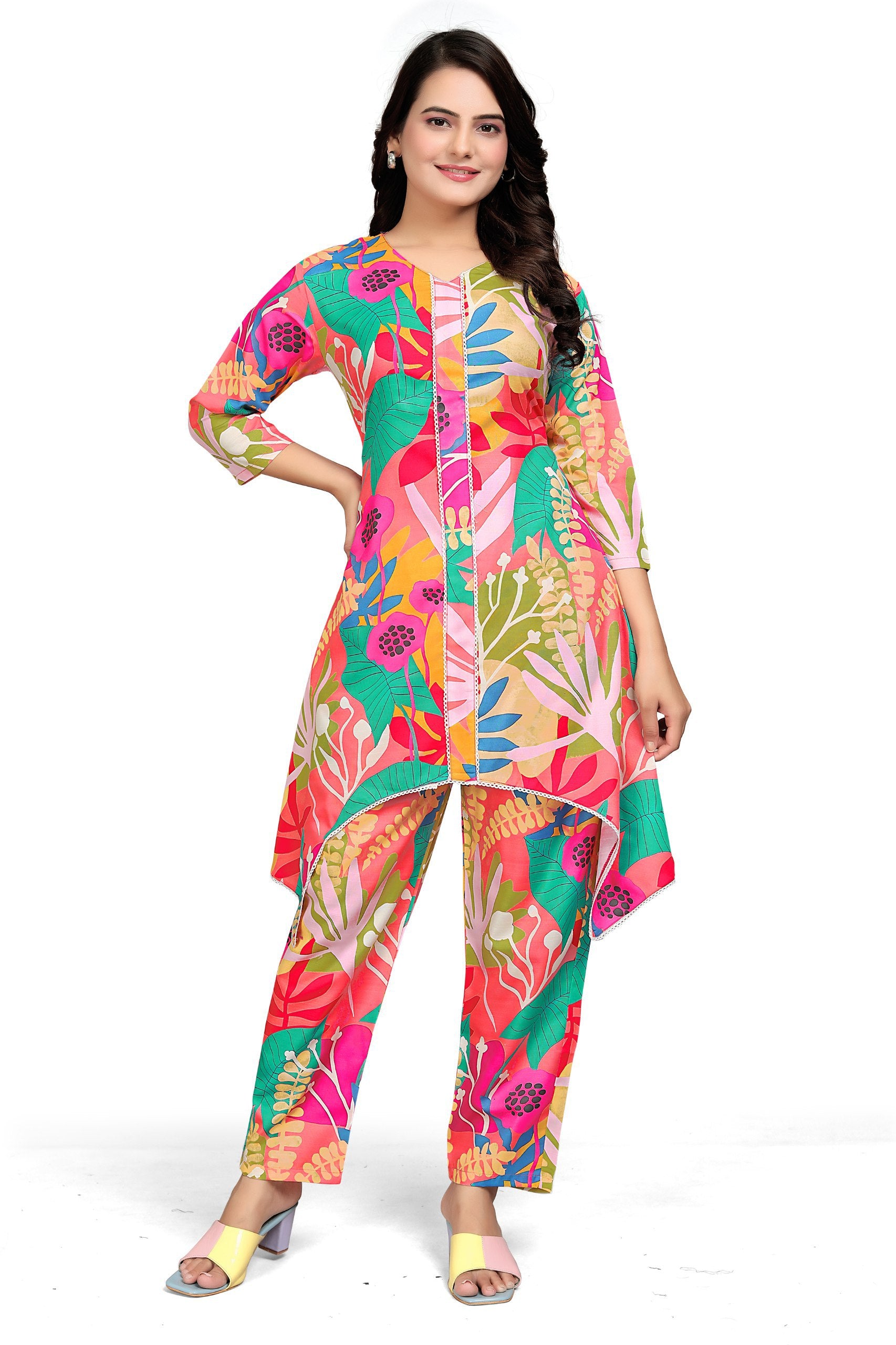 Most Beautiful Multi Color Printed  Top And Plazzo Co Ord Set