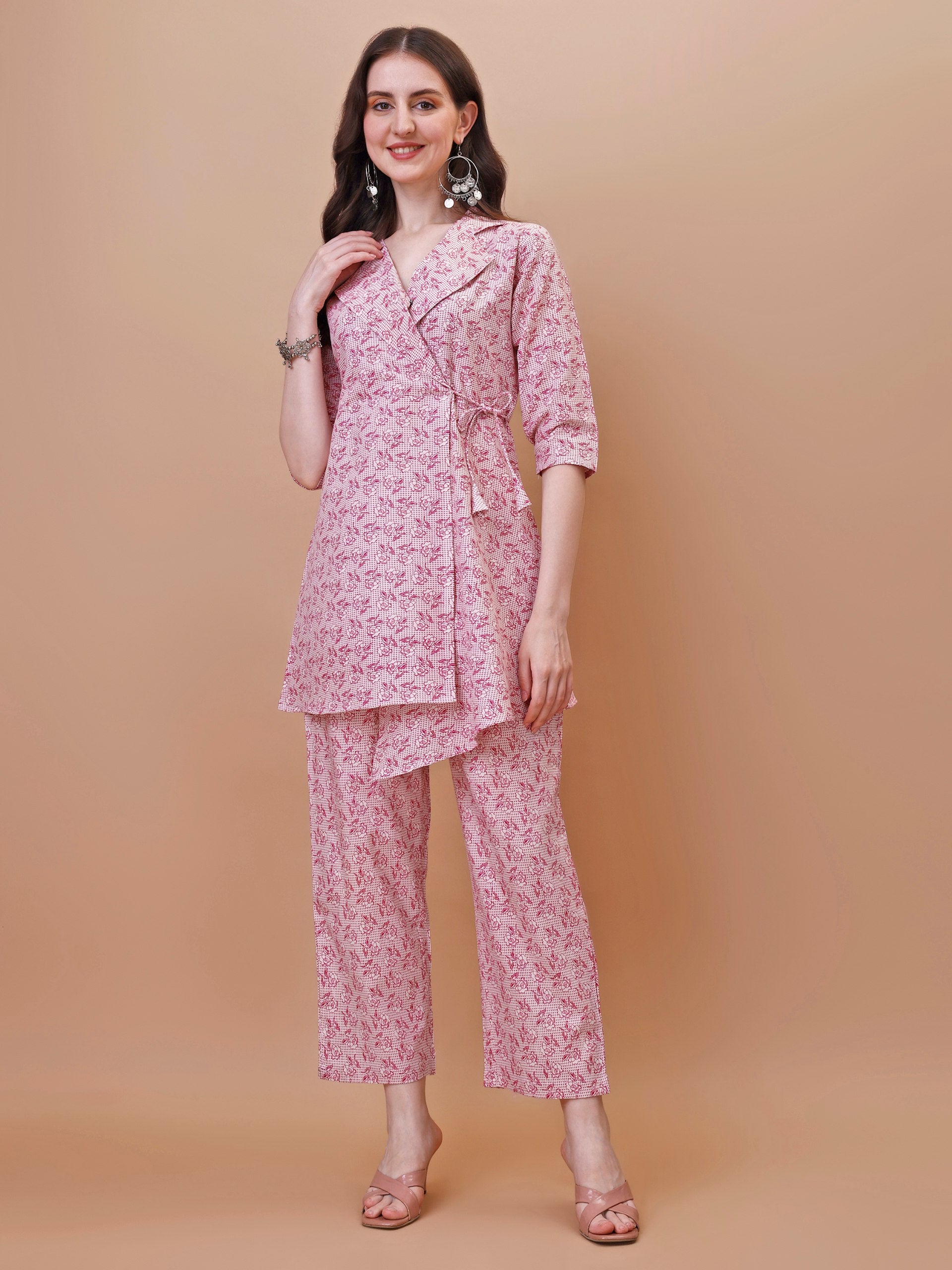 Most Beautiful Pink Color Printed Top And Plazzo Co Ord Set