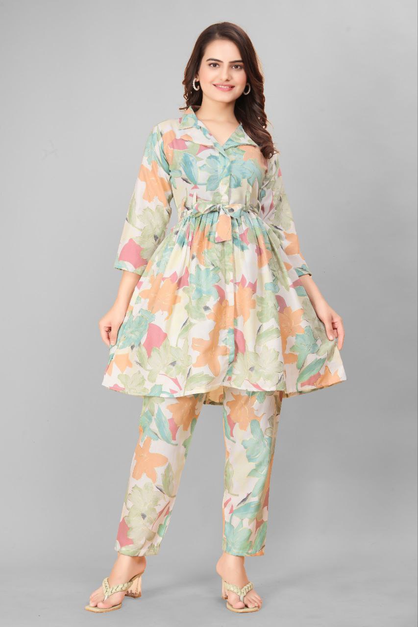 Most Beautiful Multi Color Printed Top And Plazzo Co Ord Set