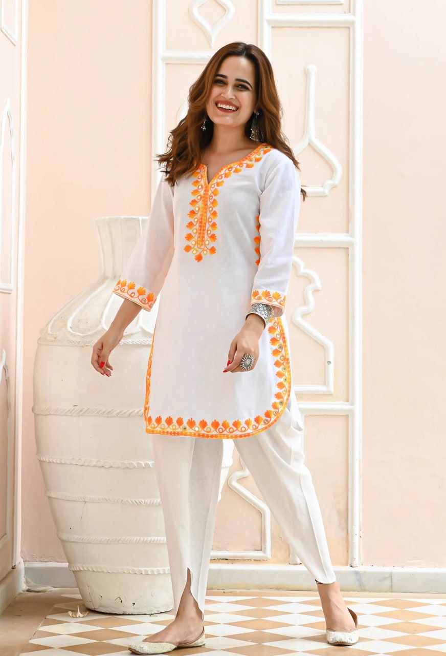 Most Beautiful White Solid Embroidered Co Ord Set For Women - Sareelystore