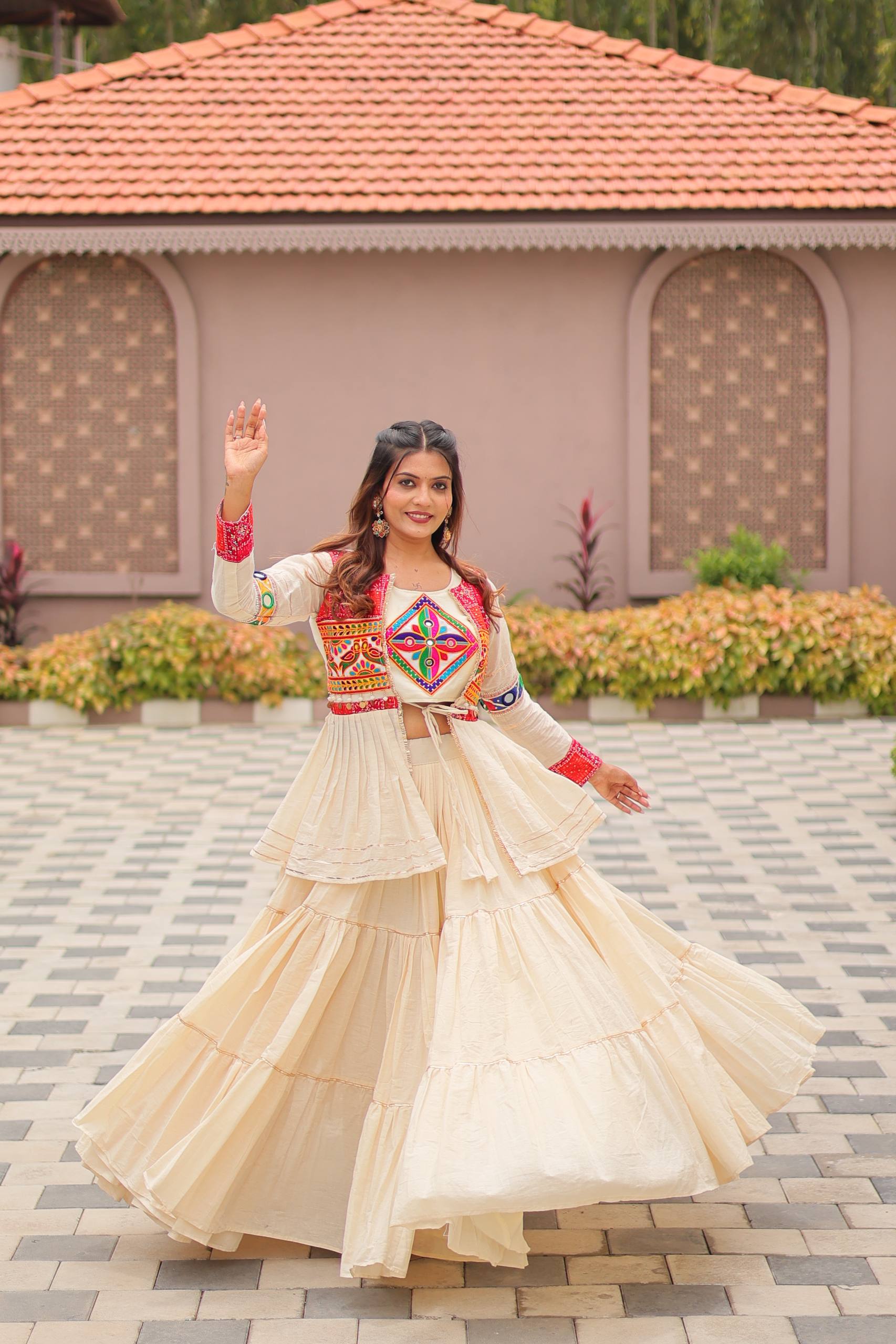 Stylish Mirror Work Chaniya Choli with Embroidered Jacket
