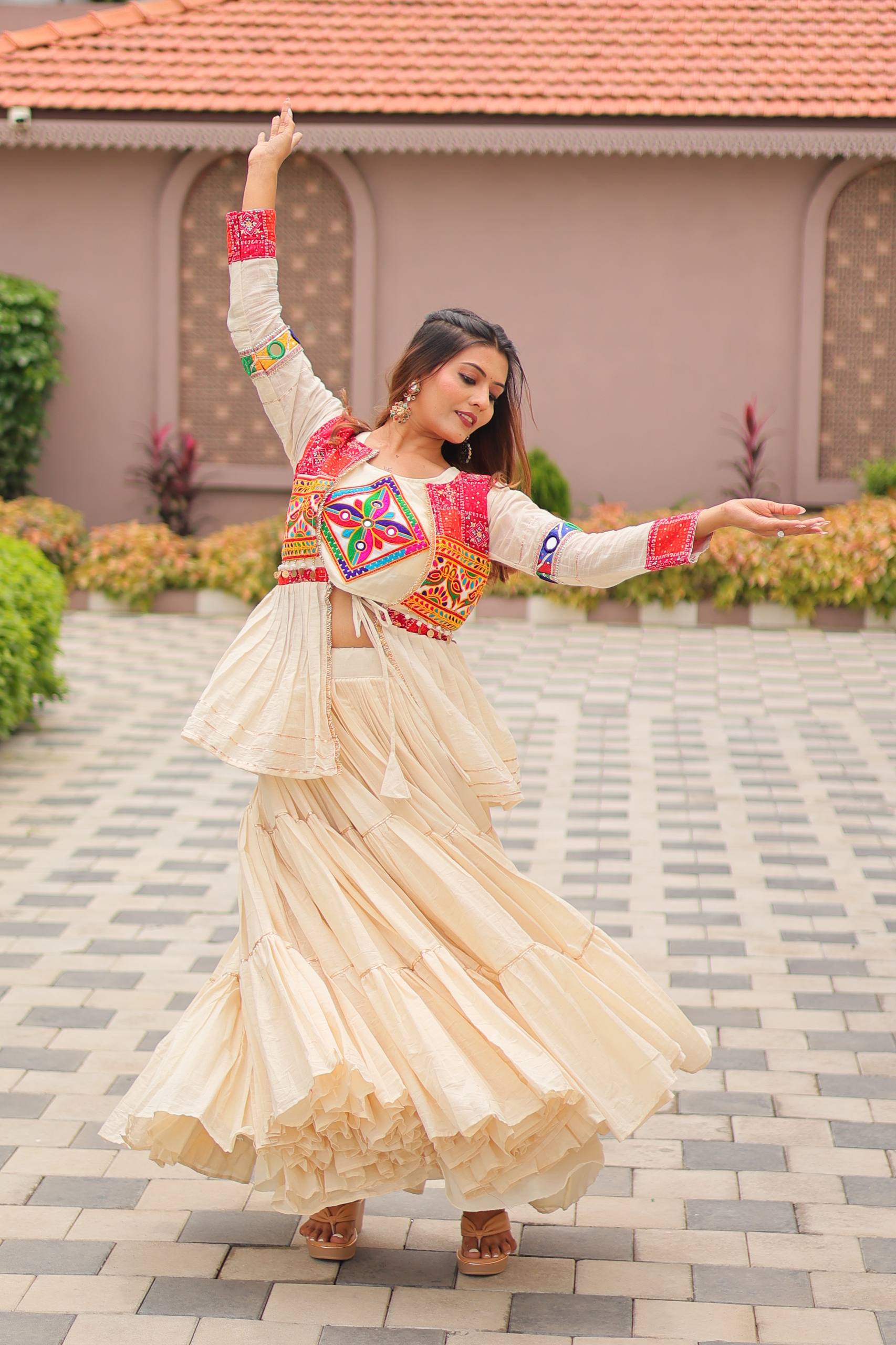 Stylish Mirror Work Chaniya Choli with Embroidered Jacket