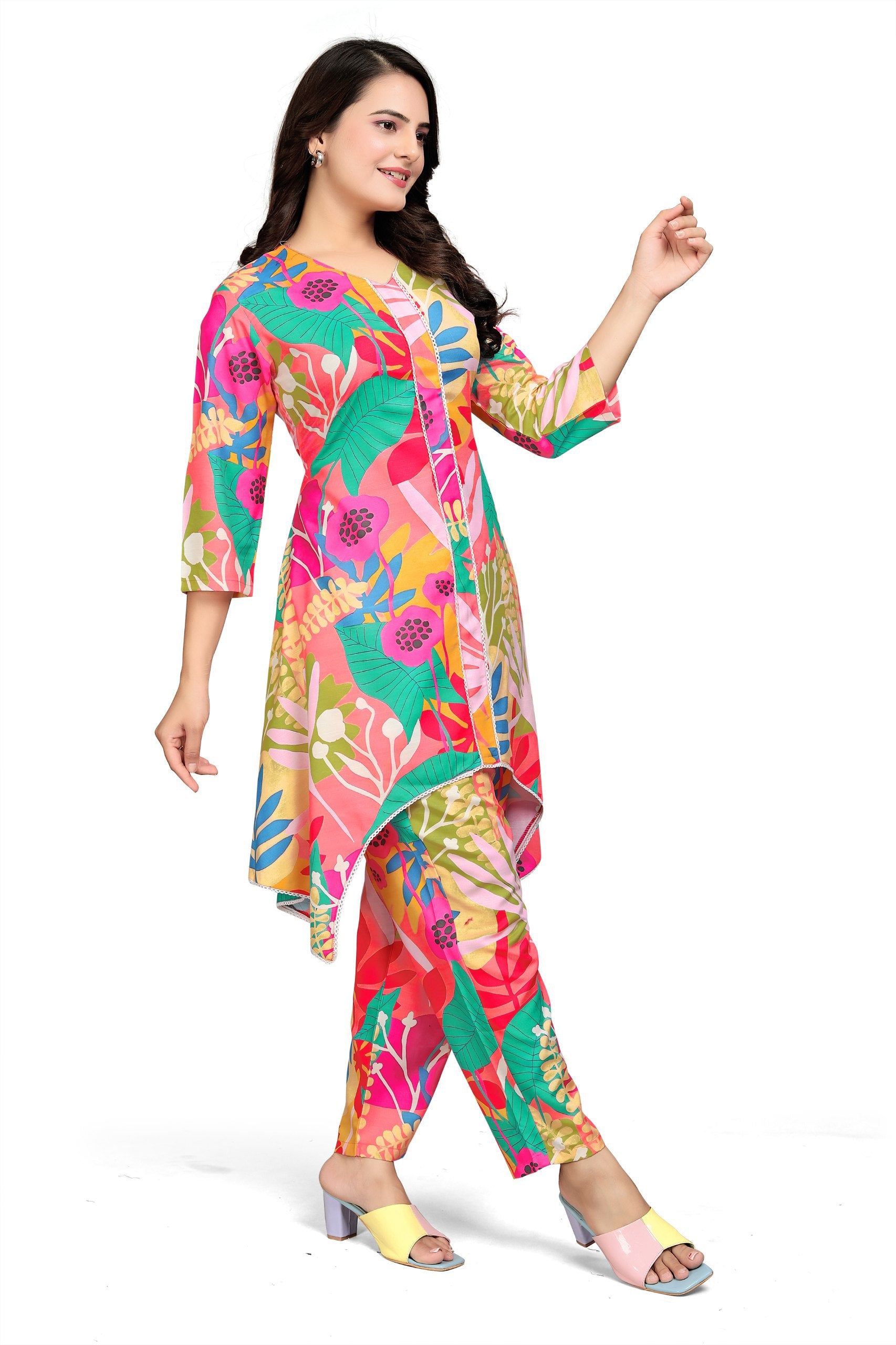 Most Beautiful Multi Color Printed  Top And Plazzo Co Ord Set