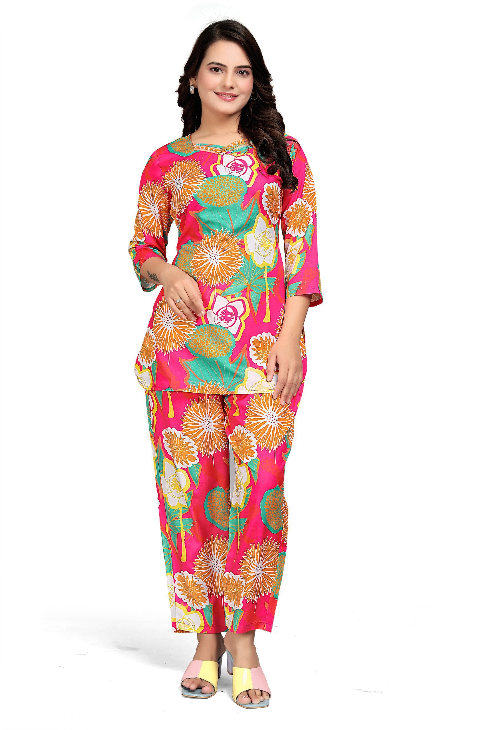 Most Beautiful Multi Color Printed Top And Plazzo Co Ord Set