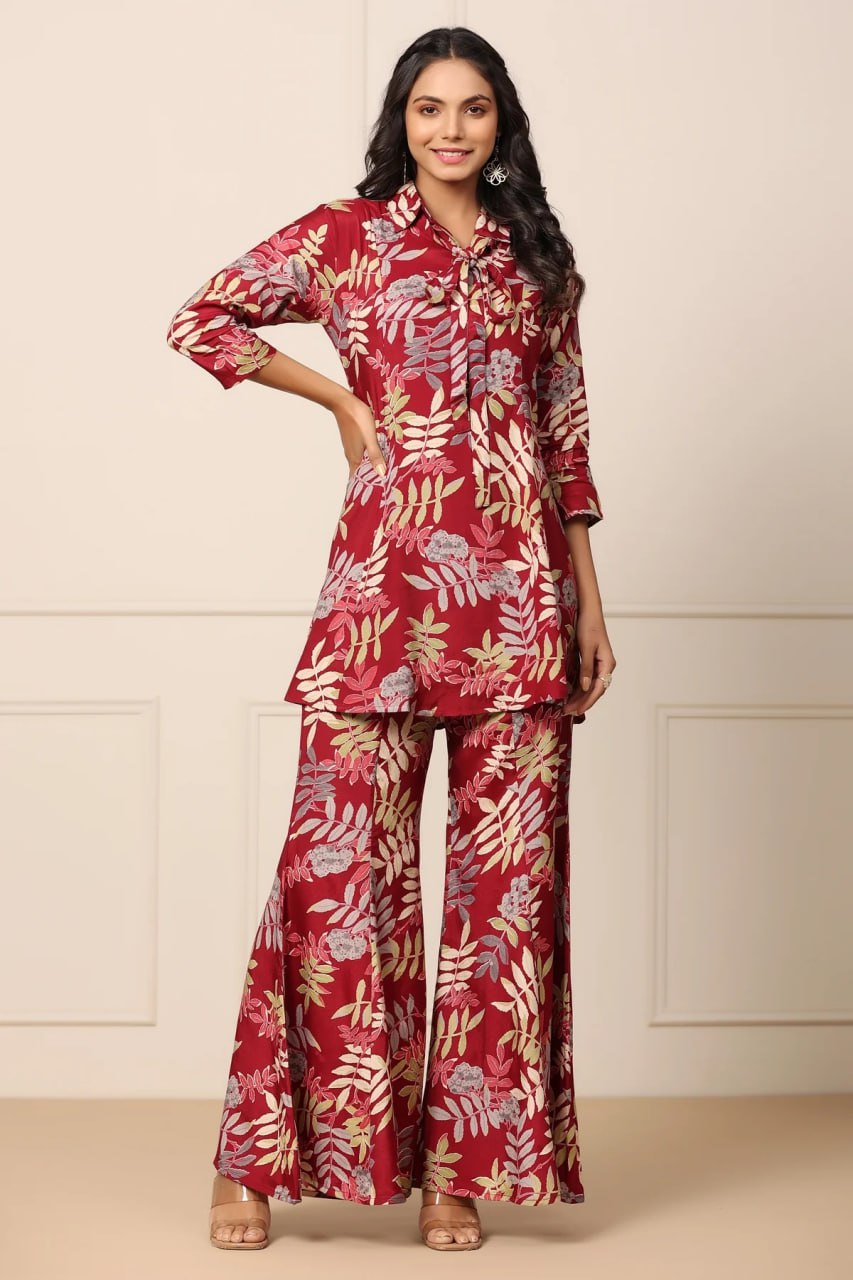 Most Beautiful Multi Color Printed Top And Plazzo Co Ord Set