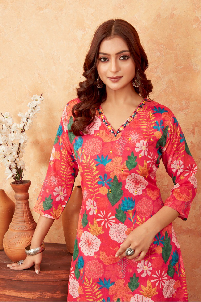 Most Beautiful Dark Pink Kurti With Pant