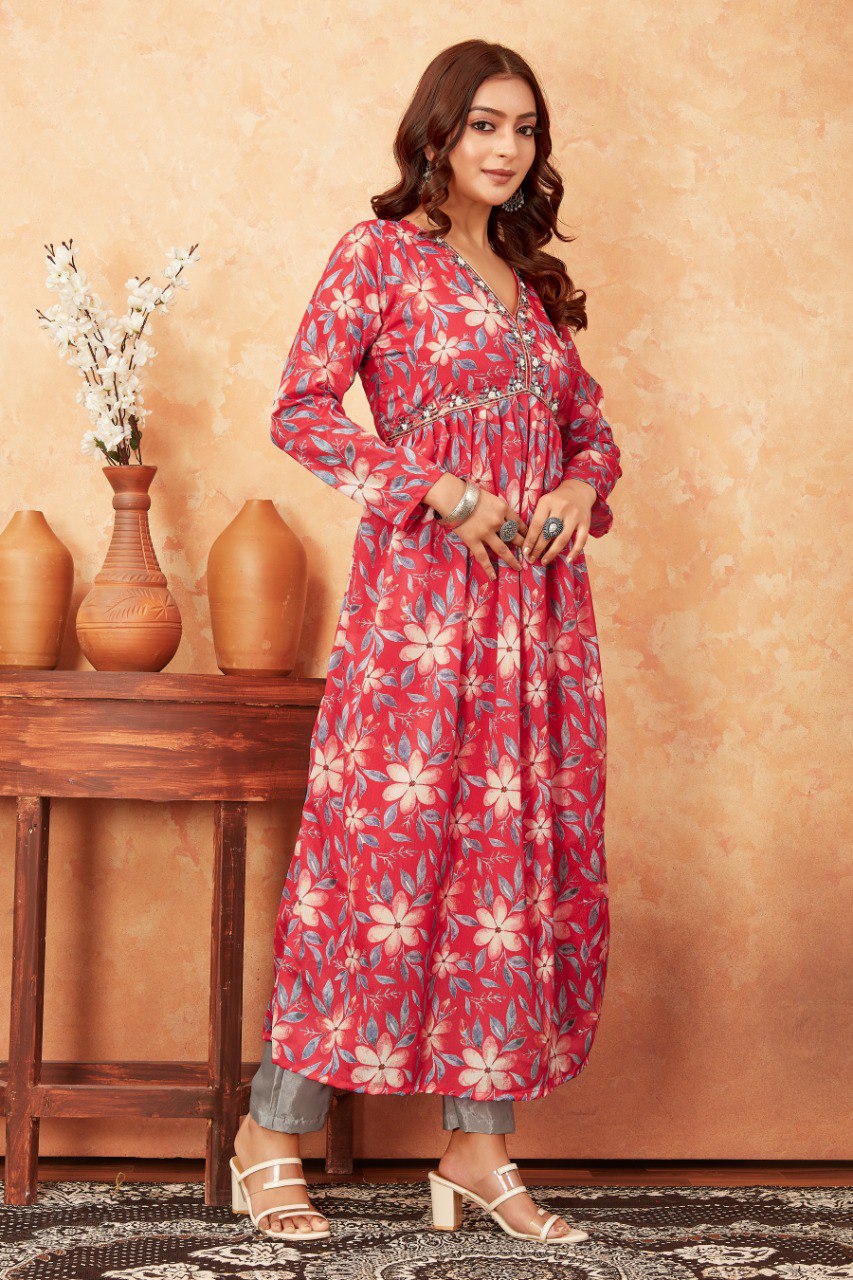 Most Beautiful Pink Kurti With Pant