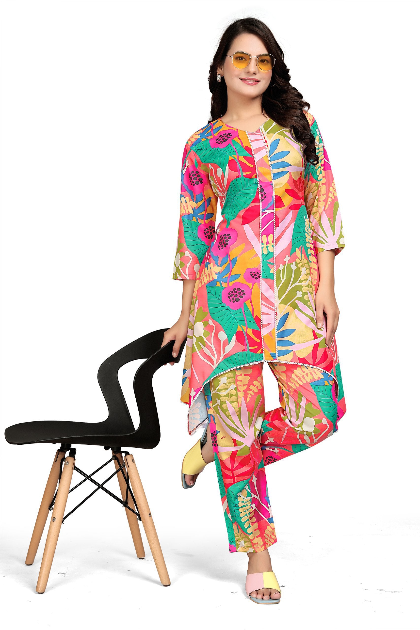 Most Beautiful Multi Color Printed  Top And Plazzo Co Ord Set