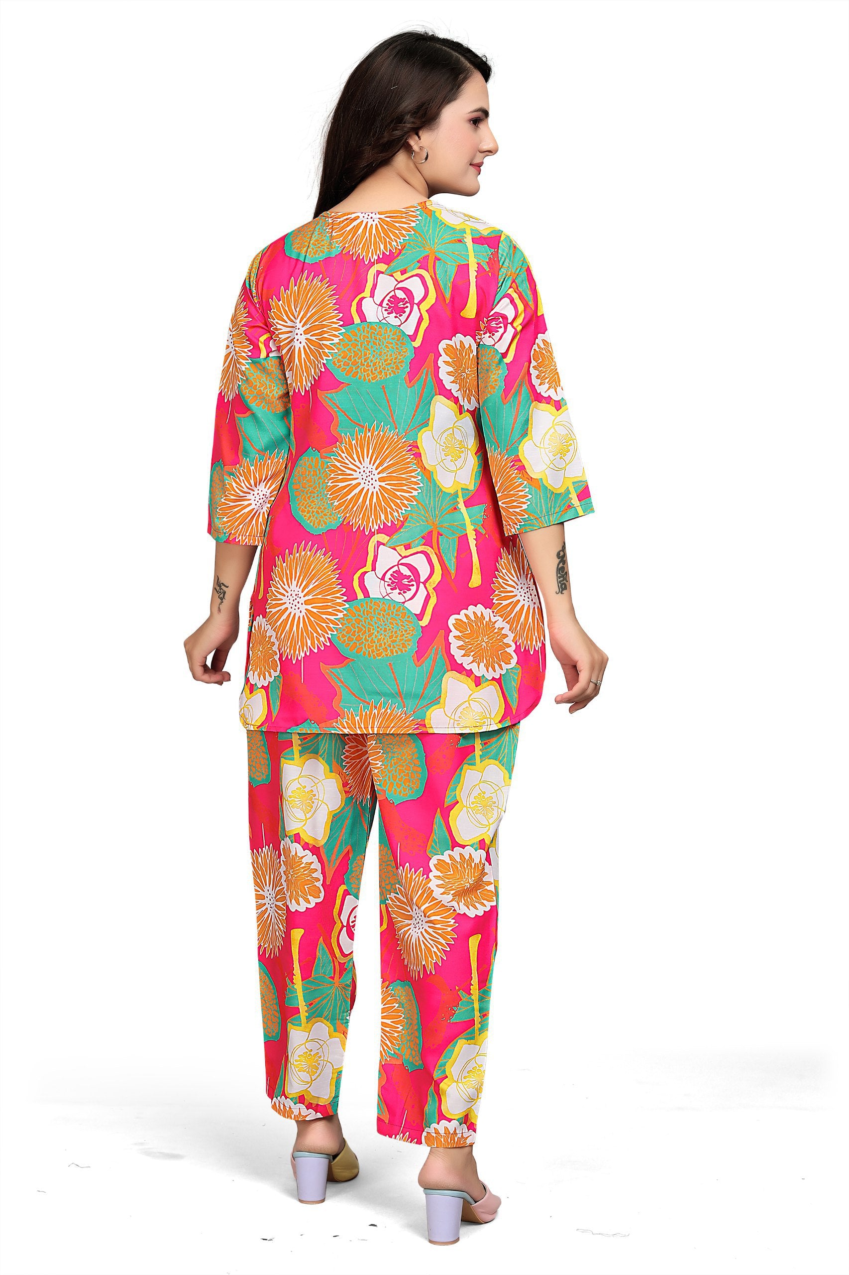 Most Beautiful Multi Color Printed Top And Plazzo Co Ord Set