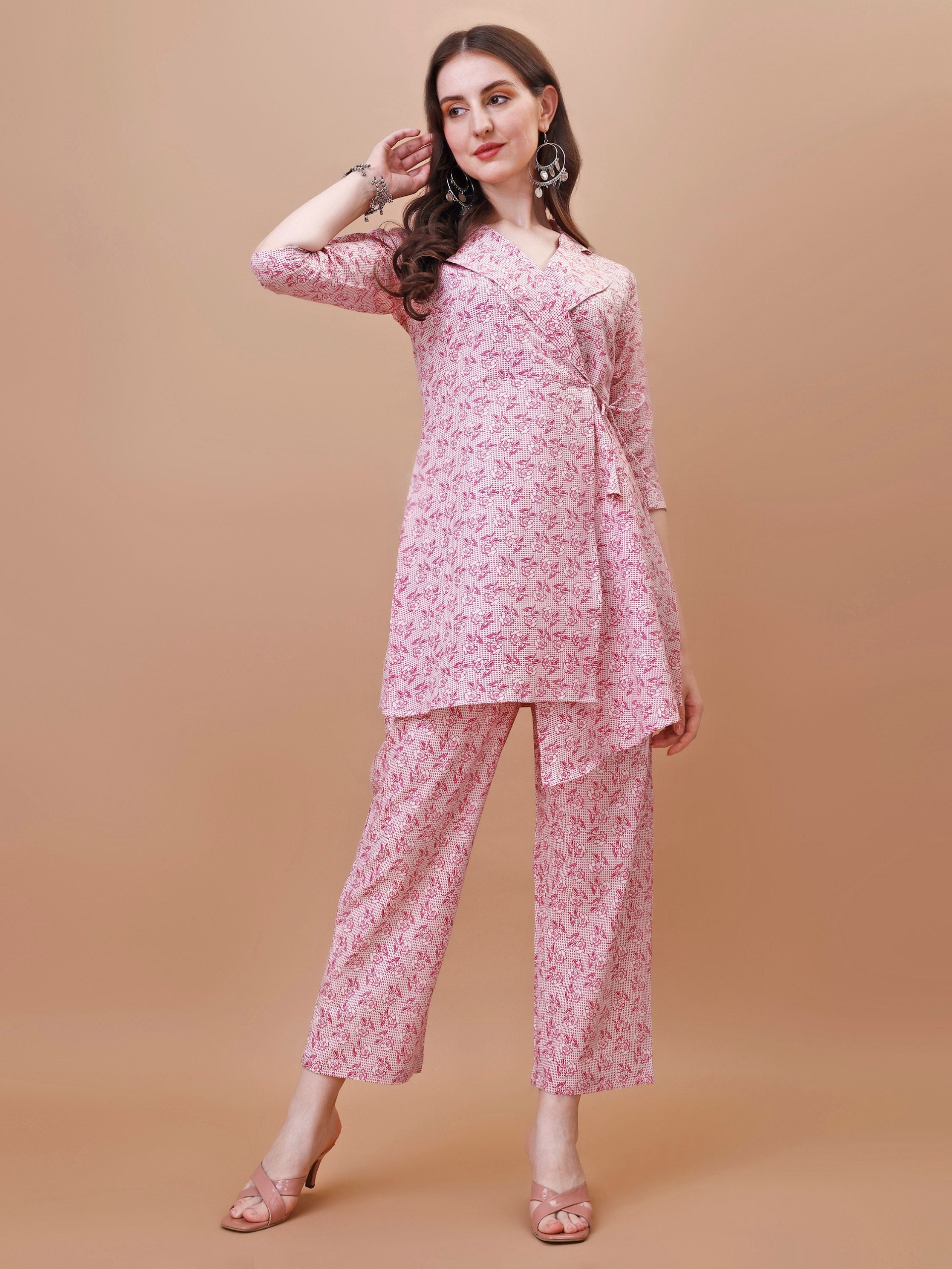 Most Beautiful Pink Color Printed Top And Plazzo Co Ord Set