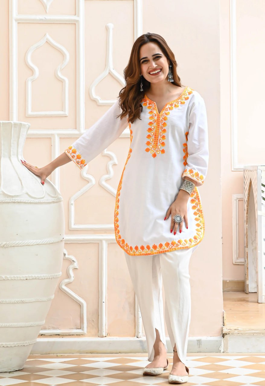 Most Beautiful White Solid Embroidered Co Ord Set For Women