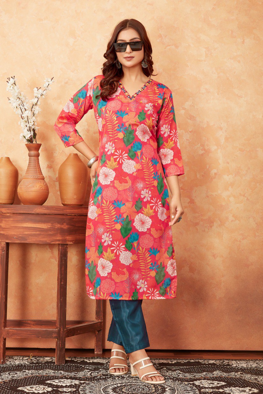 Most Beautiful Dark Pink Kurti With Pant