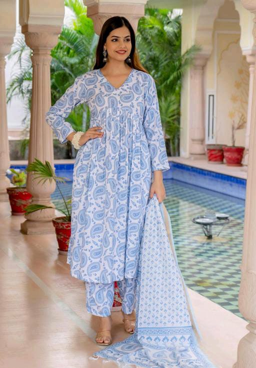 Most Beautiful Sky Kurta Set With Dupatta