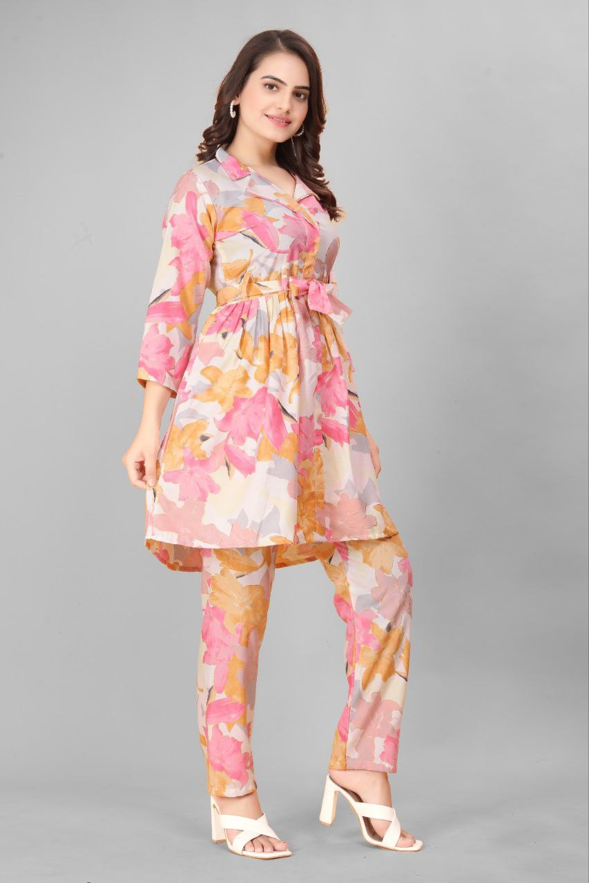 Most Beautiful Multi Color Printed Top And Plazzo Co Ord Set