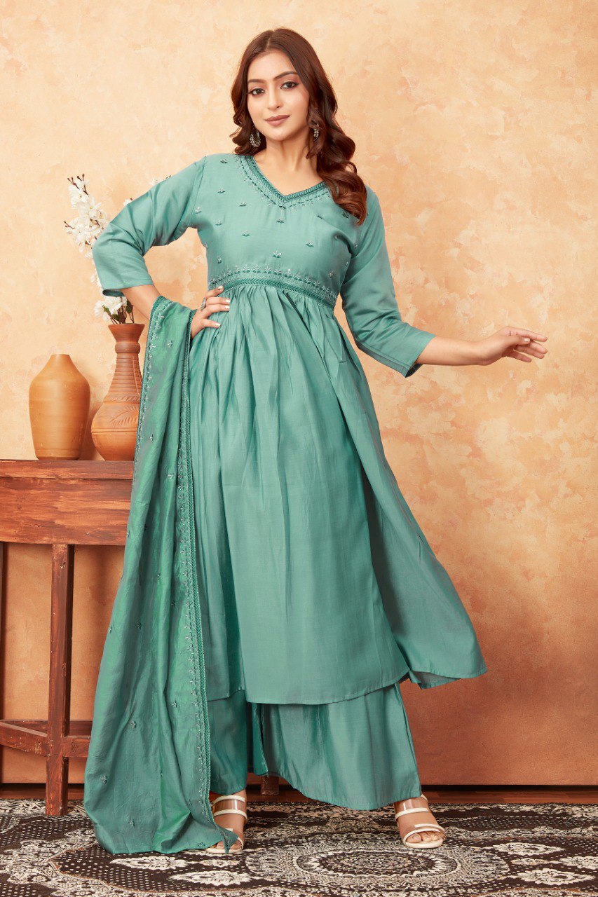 Most Beautiful Rama Kurta Set With Dupatta