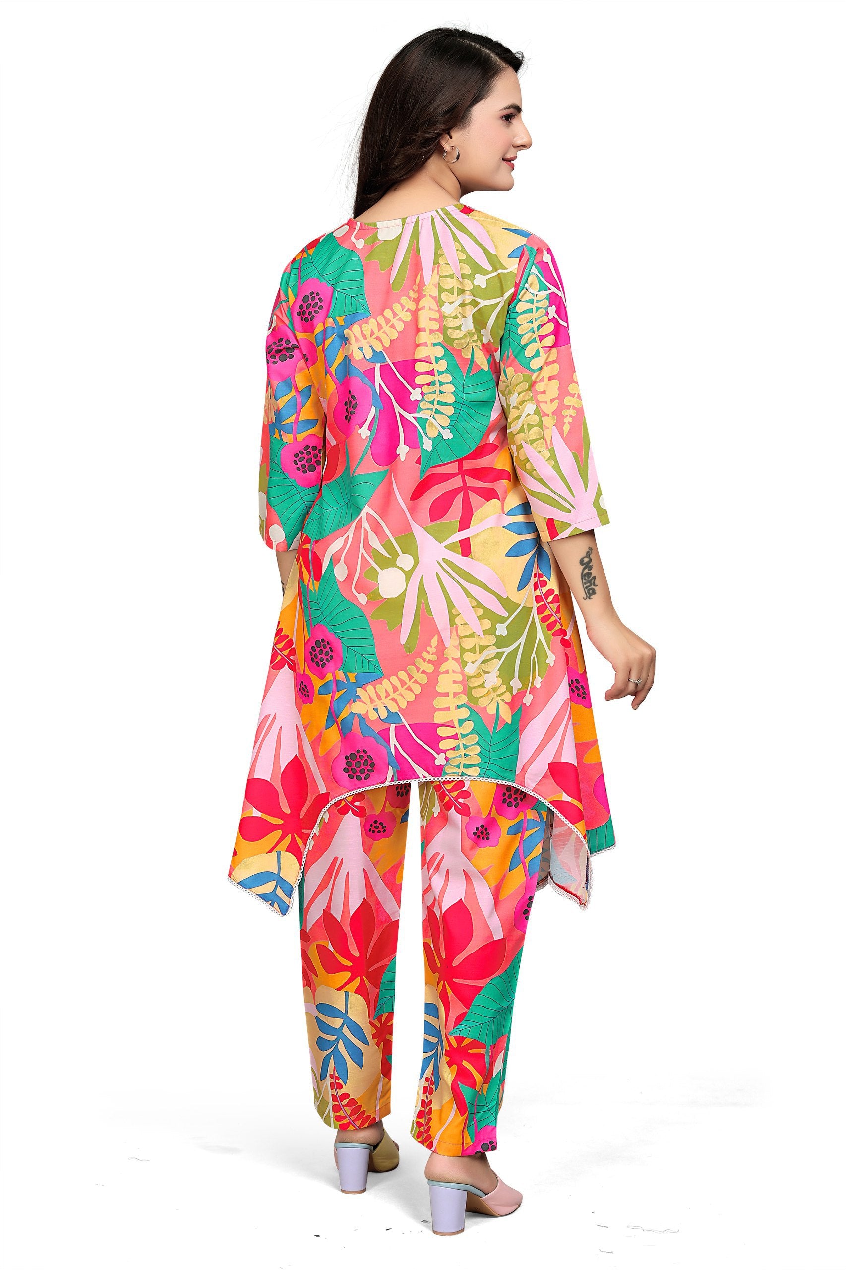 Most Beautiful Multi Color Printed  Top And Plazzo Co Ord Set