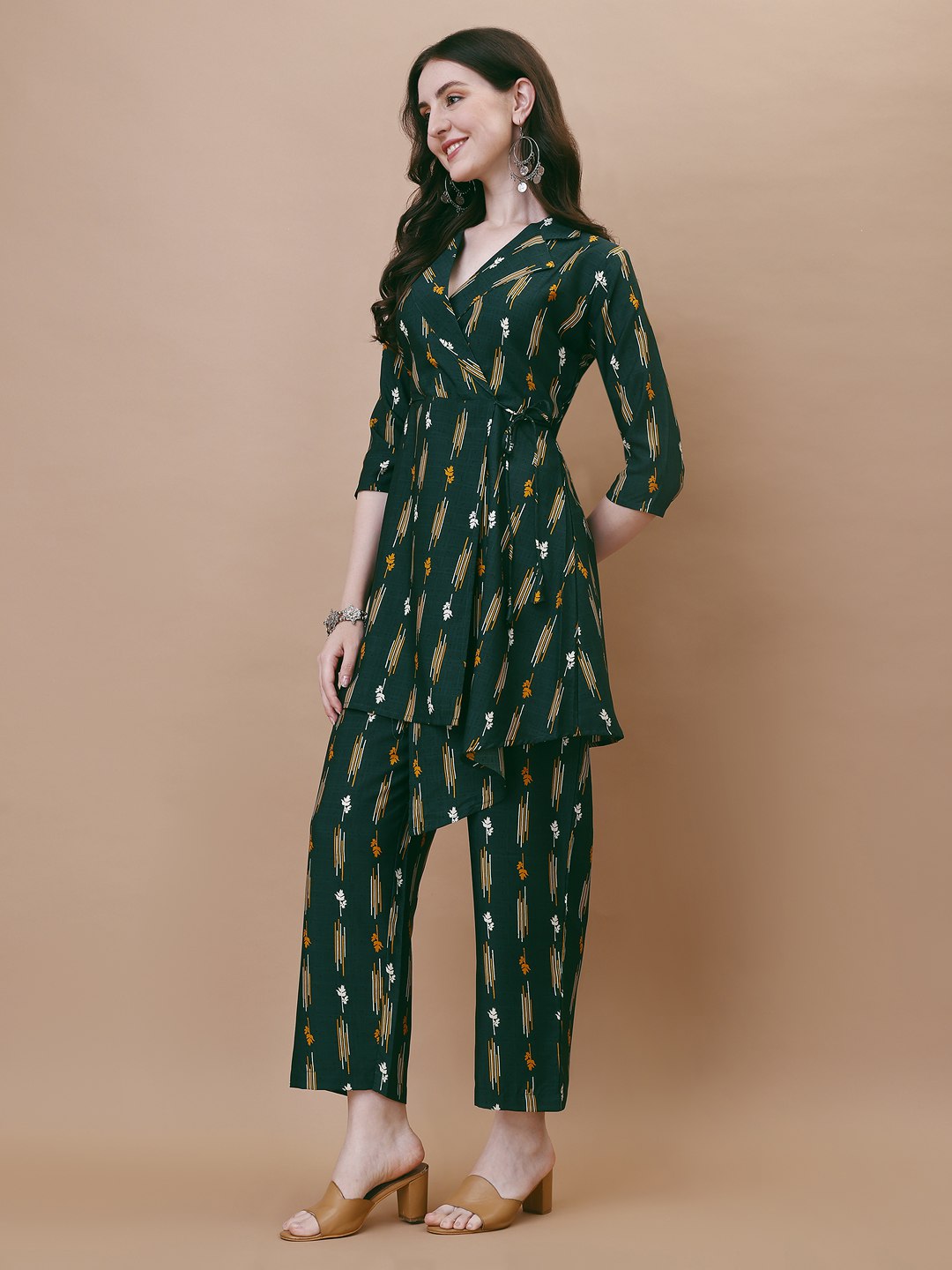 Most Beautiful Green Color Printed Top And Plazzo Co Ord Set