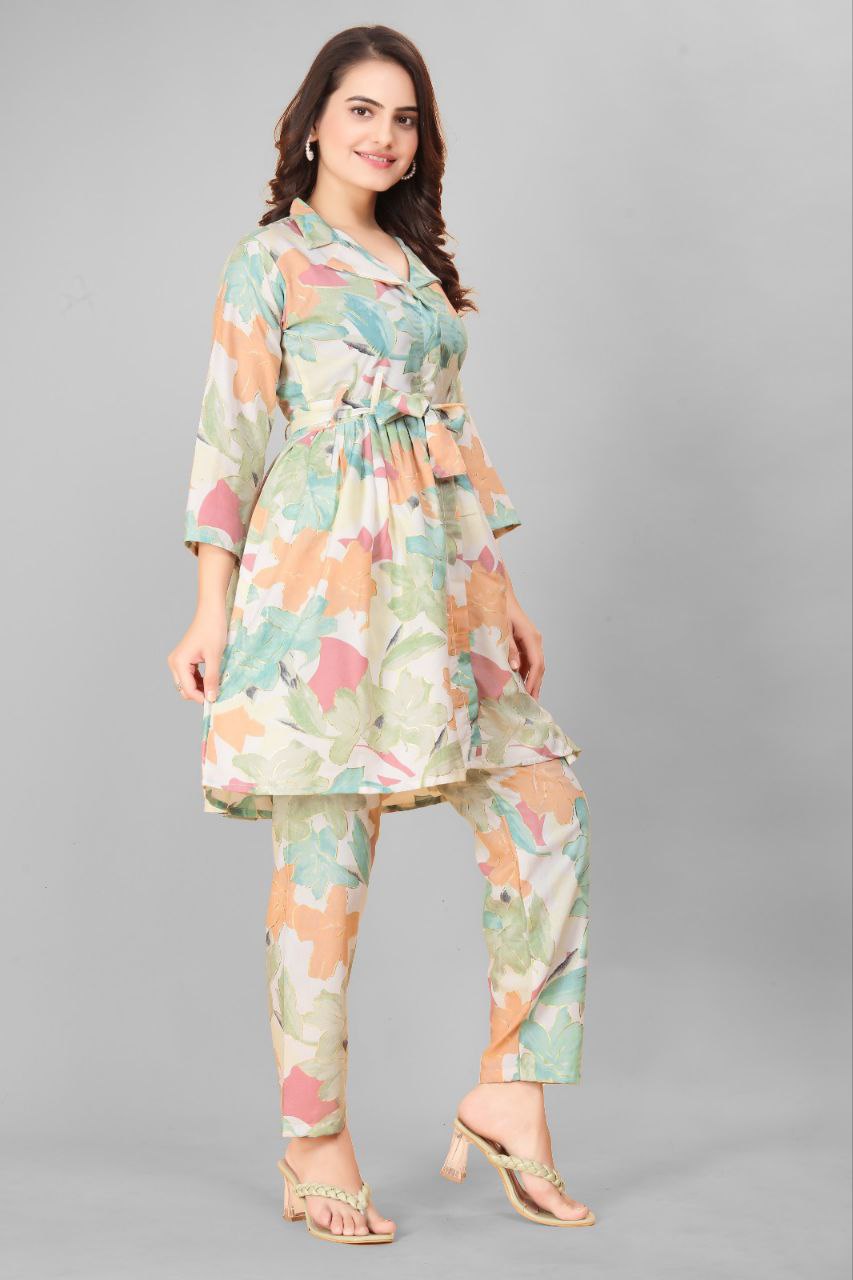 Most Beautiful Multi Color Printed Top And Plazzo Co Ord Set