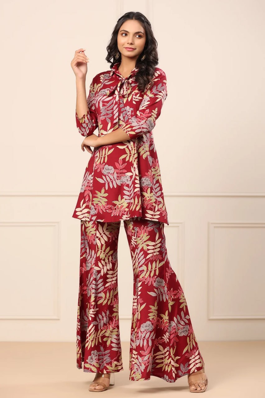 Most Beautiful Multi Color Printed Top And Plazzo Co Ord Set